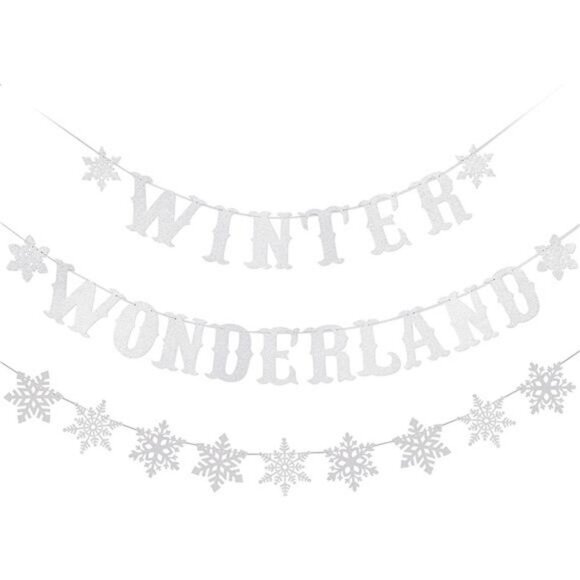 Snowflake Winter Wonderland Banner & Snowflake Banner Decoration, Silver Glitter - Picture 1 of 4